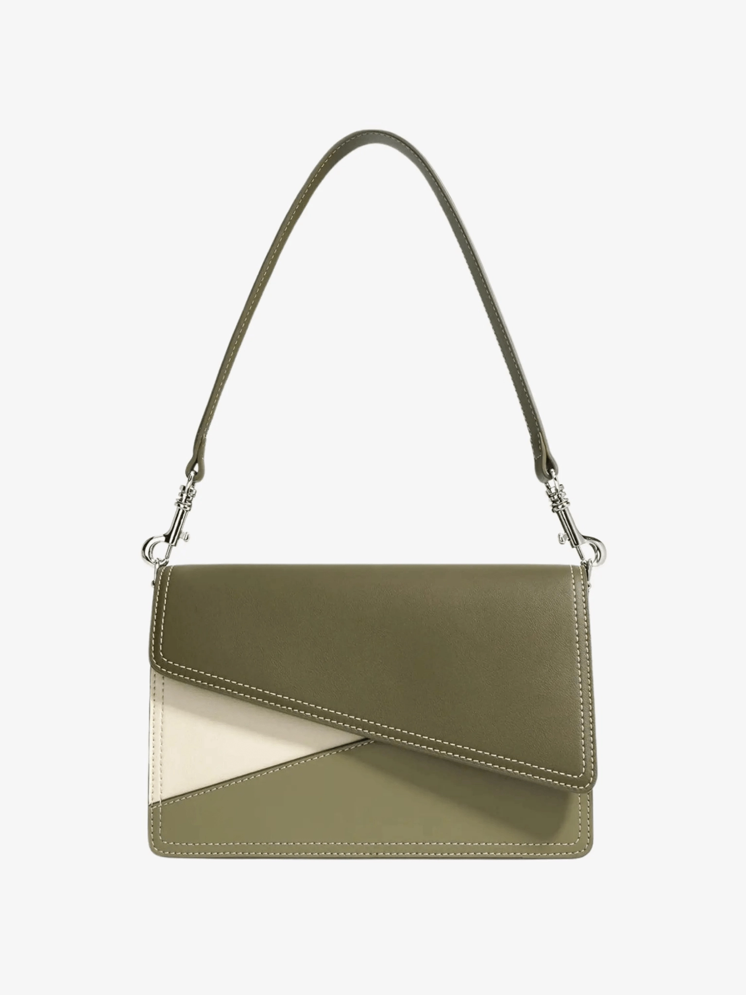 Elara | Olive & Beige Asymmetrical Shoulder Bag ?C Contemporary Chic Simple Functionality Weekend Style