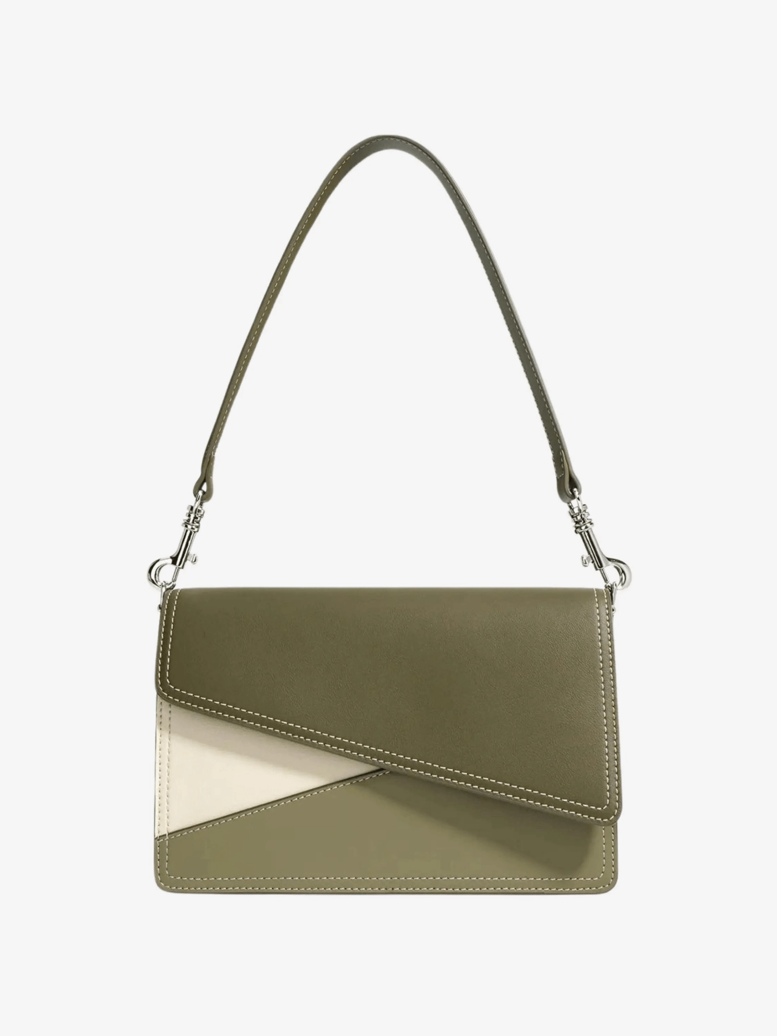 Elara | Olive & Beige Asymmetrical Shoulder Bag ?C Contemporary Chic Trendy Look Fashion Trend