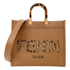 Fendi Sunshine Tan Leather Snake Print Logo Large Tote Timeless Attitude
