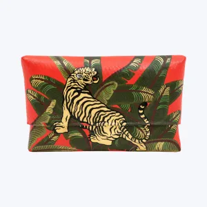 Bamboo Clutch with Hand-Painted Preying Tiger and Tsavorite Soft Leather