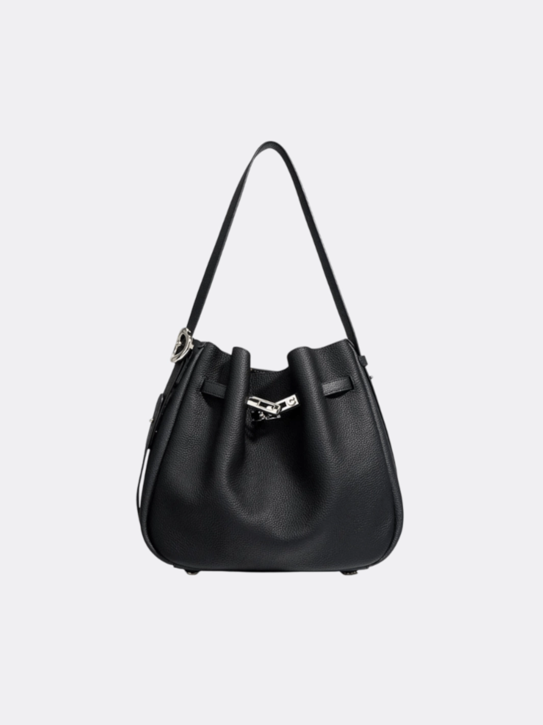 Elegant Bucket Shoulder Bag with Vintage Clasp Curved Silhouette Casual Vibe