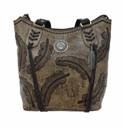 Timeless Geometry American West Handbag Sacred Bird Collection: Leather Zip Top Bucket Tote