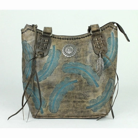 Sophisticated Design Functional Storage American West Handbag Sacred Bird Collection: Leather Zip Top Bucket Tote
