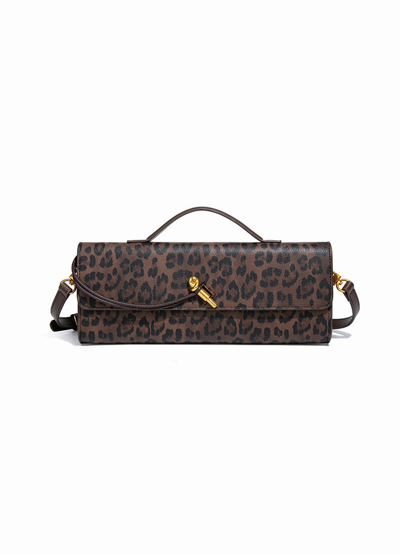 Aurora |  Leopard Print Crossbody Bag ?C Faux Leather Clutch with Gold Lock Travel convenience