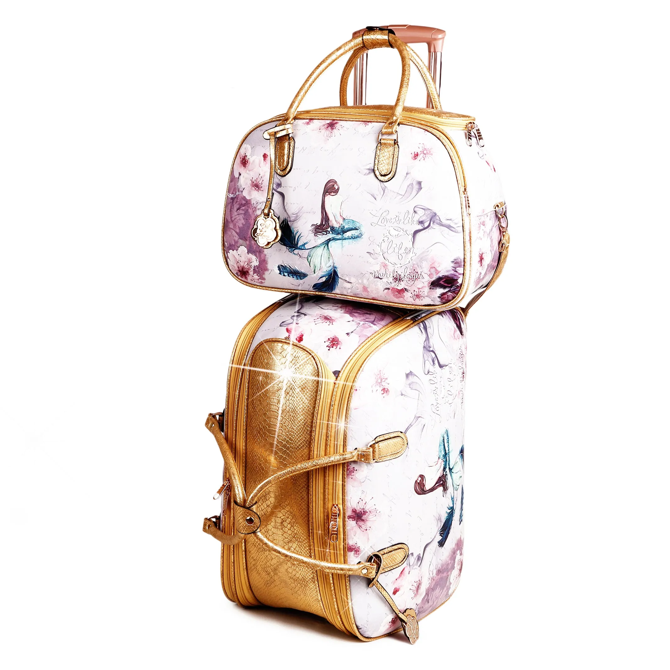 Arosa Elegant Floral Travel Luggage Set [2pcs] Convertible Design