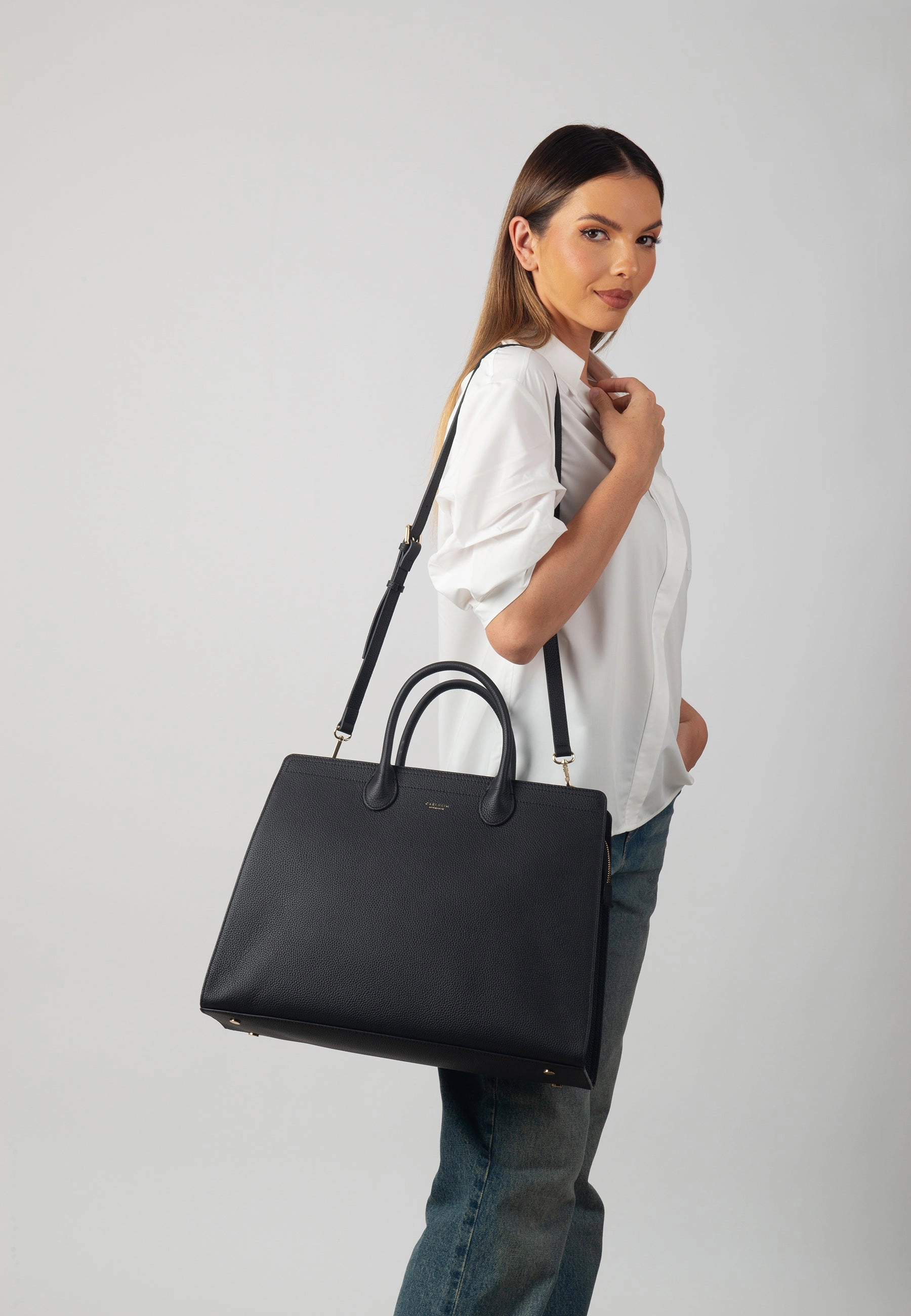 Elise Genuine Leather Handbag (Black) Trendy Carry