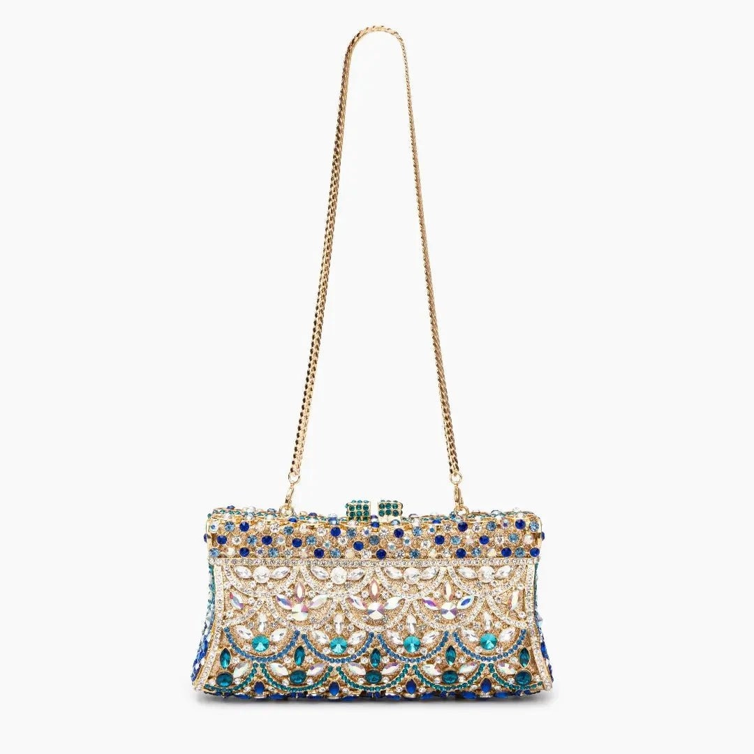 Empress | Multicolor Crystal Embellished Evening Clutch ?C Regal Elegance Compact Design Sleek Functionality