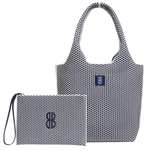 medium - Navy Diamond Tote With Pouch Outdoor Outfit Fashion Forward
