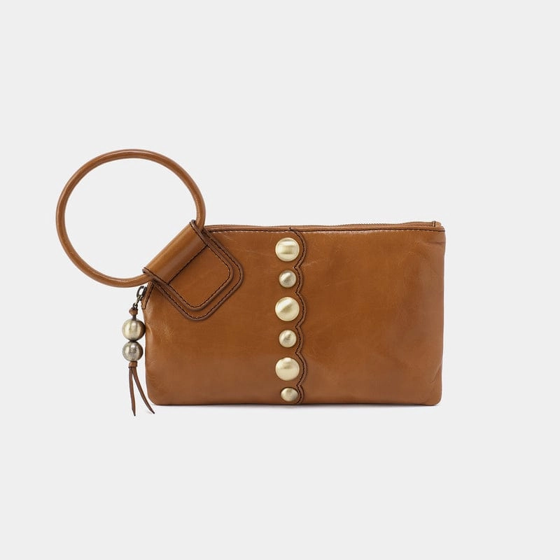 Premium accessory Durable Feel Hobo Sable Wristlet Polished Leather in Truffle With Studs