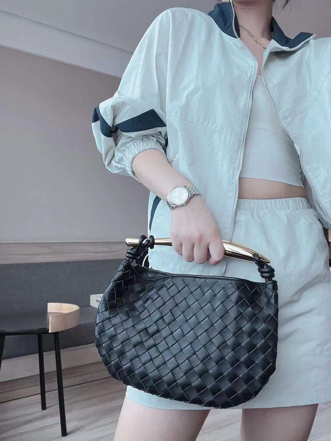 Sardine Top Handle Bag Lambskin Leather Bag Knotted Intrecciato Woven Handbag, Daily Fashion Lady Designer Bag, Clutch bag, Evening Bag Compact Journey Portable Travel