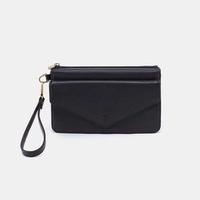 Commuter Outfit Goldie Wristlet in Pebbled Leather - Black