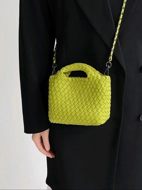 Handwoven Vegan Leather Mini Bucket Bag, Leather Basket Handbag   Crossbody Chain (20  Colours) Outdoor Travel