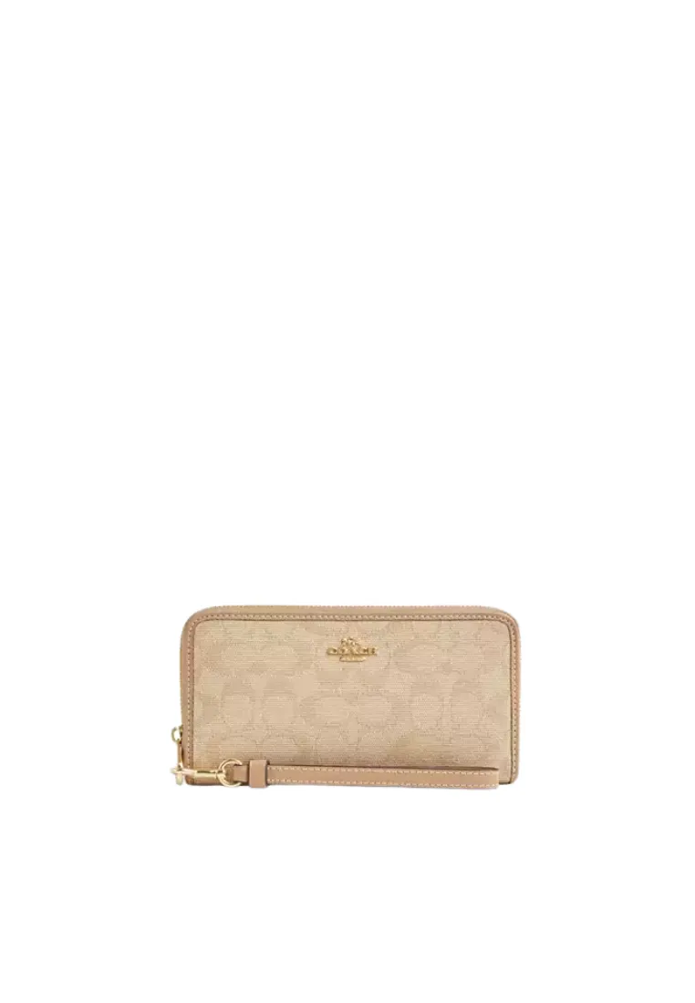 Coach Long Zip Around Wallet Signature Canvas In Dark Natural Multi Cao81 Classic Fit