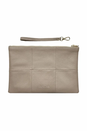 Compact Shape Amalia Leather Clutch Bag Nude