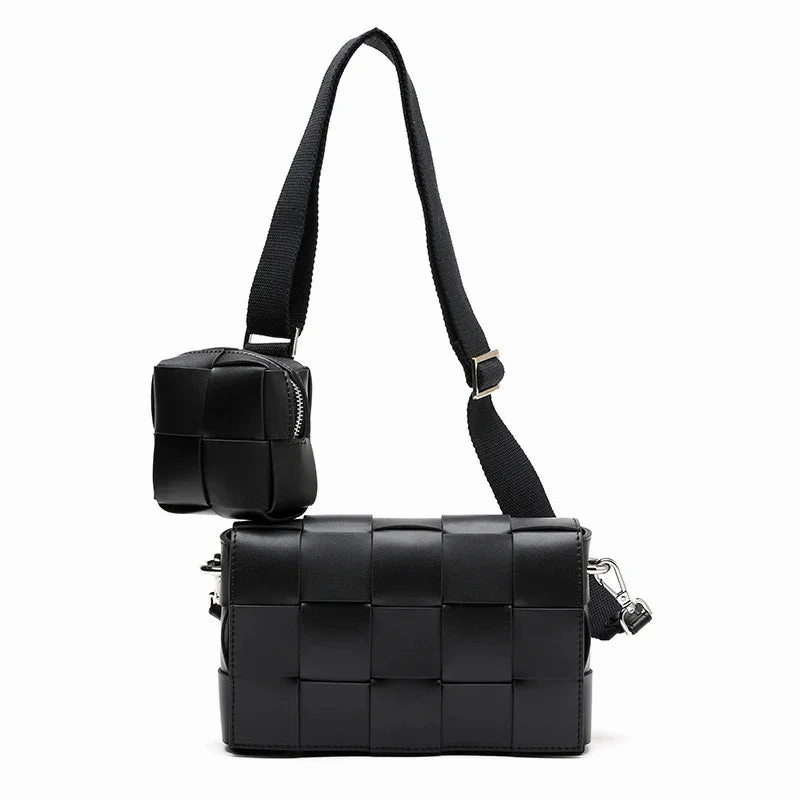 Travel Utility Luxury Handmade Lambskin Woven Crossbody Bag, Soft Leather Shoulder Purse