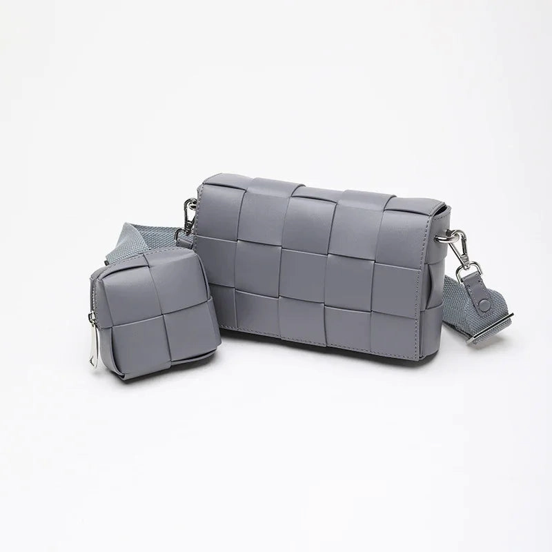 Daily Travel Luxury Handmade Lambskin Woven Crossbody Bag, Soft Leather Shoulder Purse