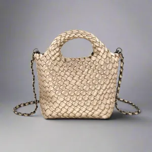 Emaline Champagne Mini Tote BC Bag with Braided Strap Chic Weekend Modern Aesthetic