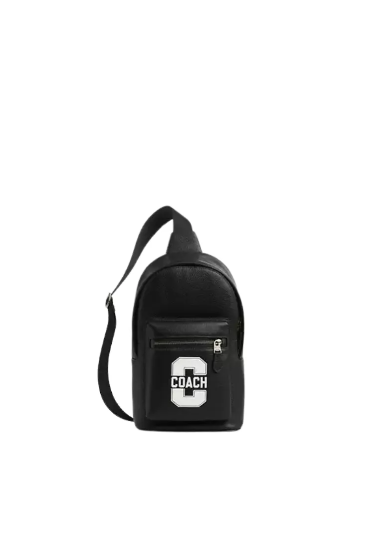 Urban Flexibility Urban Travel Companion Coach West Pack Crossbody Bag With Varsity Motif In Black Chalk CAJ60