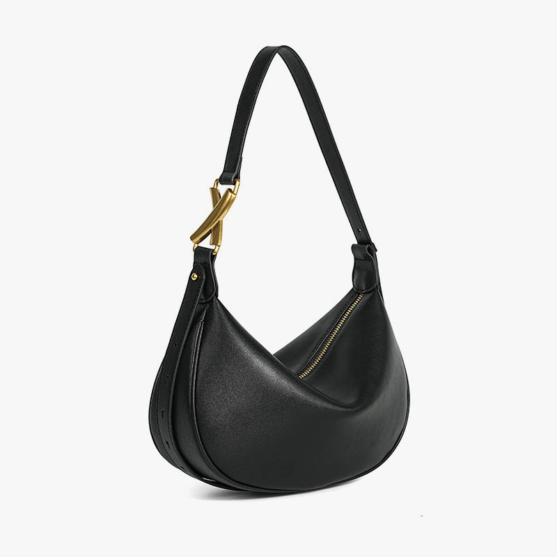 Everyday Essentials Weekend Bag Luna Crescent Shoulder Bag ?C Black Genuine Leather with Gold Hardware