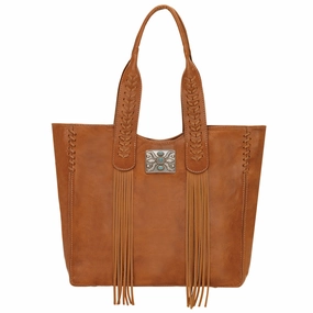 American West Handbag Mohave Collection: Large Zip Top Tote with Fringe Handy Size