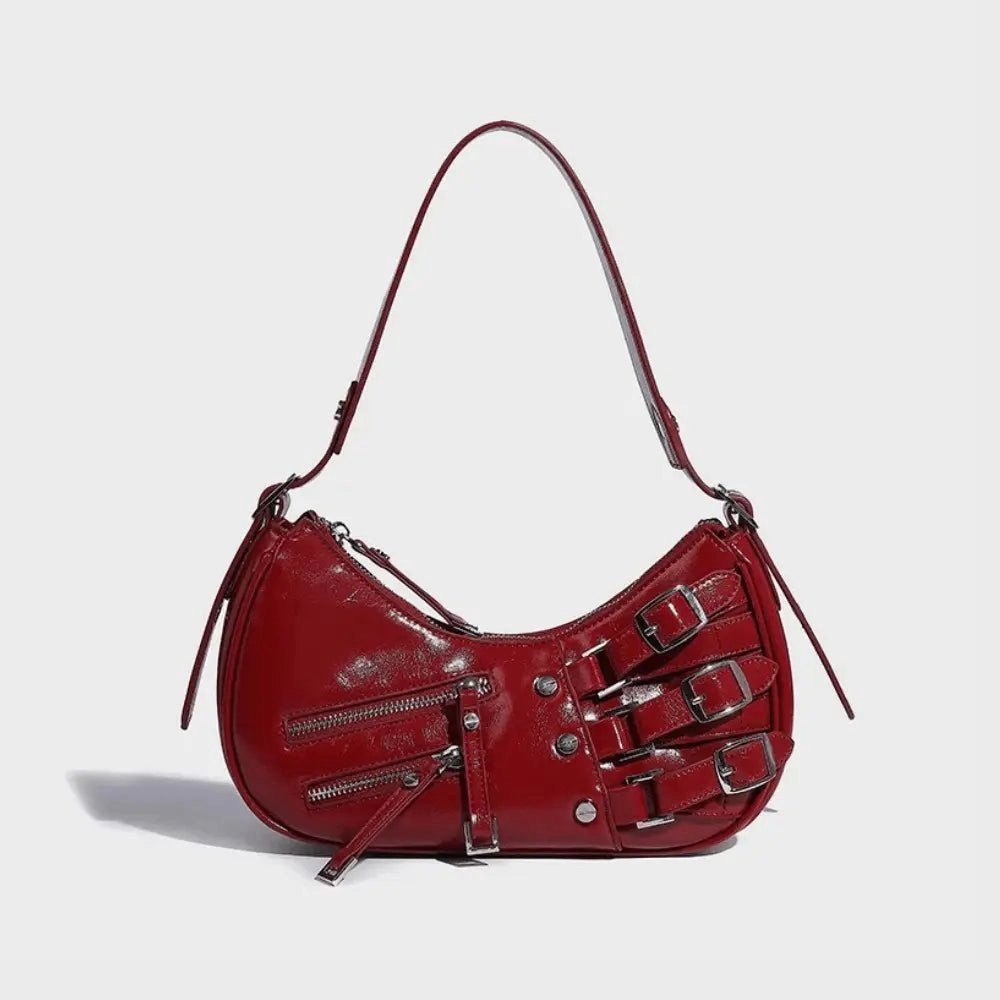 Madelon | Luxury Red Leather Shoulder Bag ?C Bold & Edgy Sporty Look Casual Utility