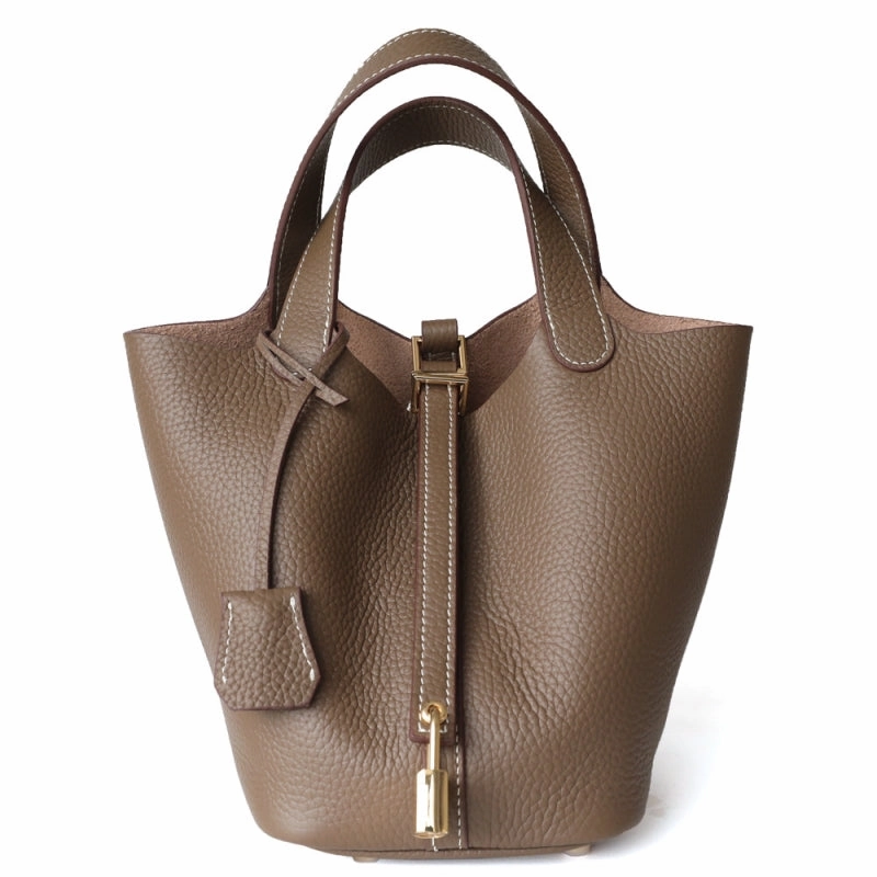Azrielle | Premium Vegan Leather Litchi Grain Buckle Bag with Top Handle & Inner Pouch Practical Utility
