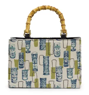 Green Retro Tiki Bamboo Handle Handbag Contemporary Accent
