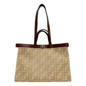 Elegant Line Fendi FF Peekaboo X-Lite Brown Beige Canvas and Leather Tote