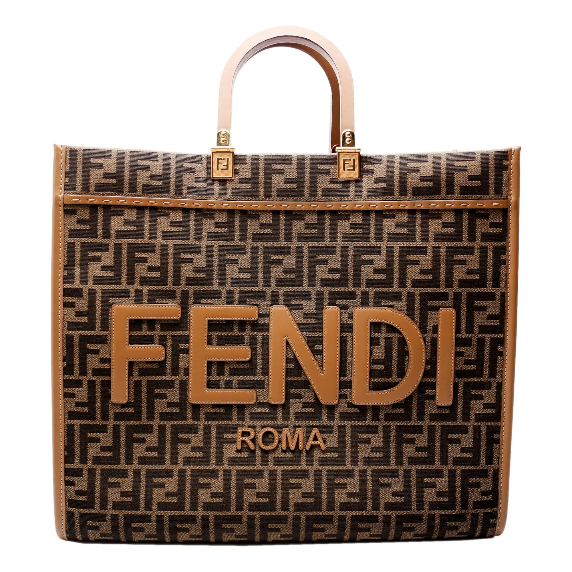 Smart Spirit Fendi Sunshine Jacquard Canvas Leather Brown Zucca Large Tote