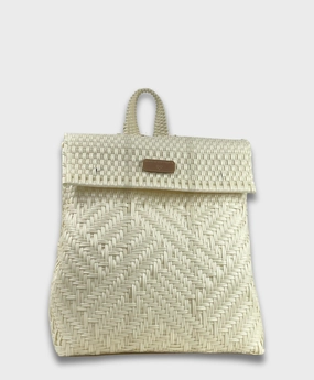 Maria Victoria | Glimmer Pearl BK | Upcycled, Handwoven, Backpack Campus Routine Refined Form