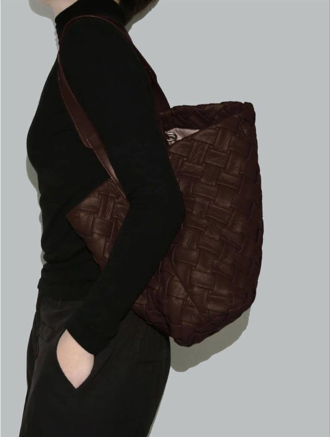 Handmade Soft Vegan Leather Woven Tote Bag for Women, Large Minimalist Commuter Shoulder Bag with Inner Pouch Compact Companion City Adventure