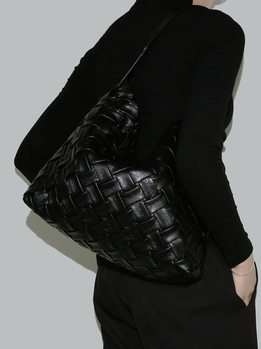 Handmade Soft Vegan Leather Woven Tote Bag for Women, Large Minimalist Commuter Shoulder Bag with Inner Pouch Smart Organizer