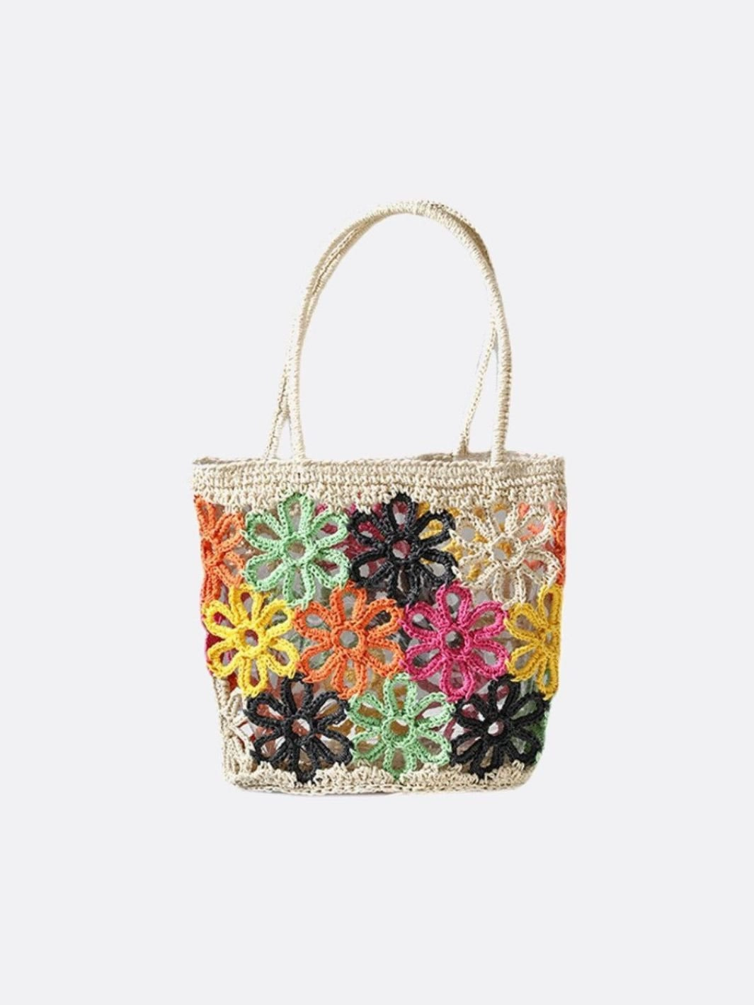 City Walk Floral Crochet Woven Tote Bag ?C Handmade-Style Summer Shoulder Bag