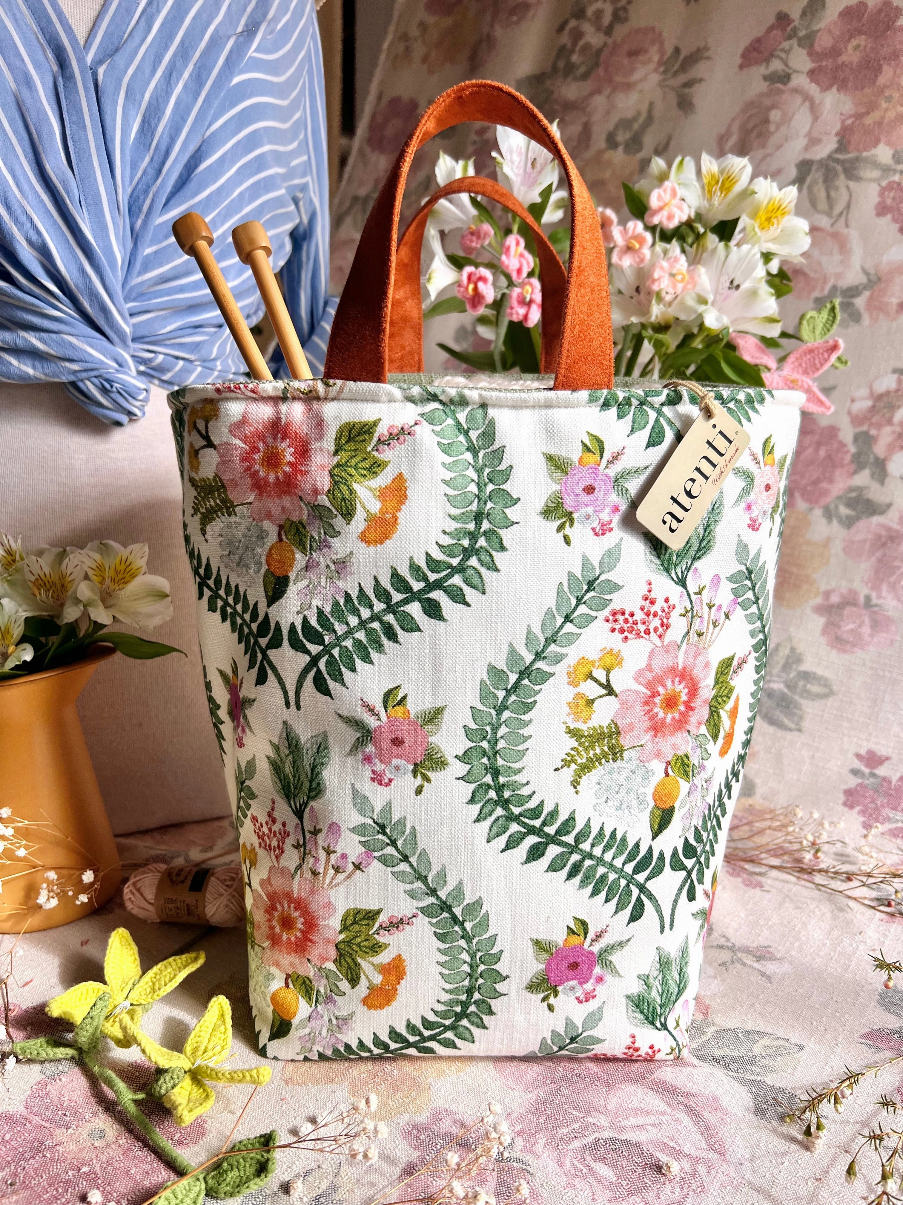 Reversible Tote Florence Hope Basket, ?CHandmade USA Floral Knitting & Crochet Tote