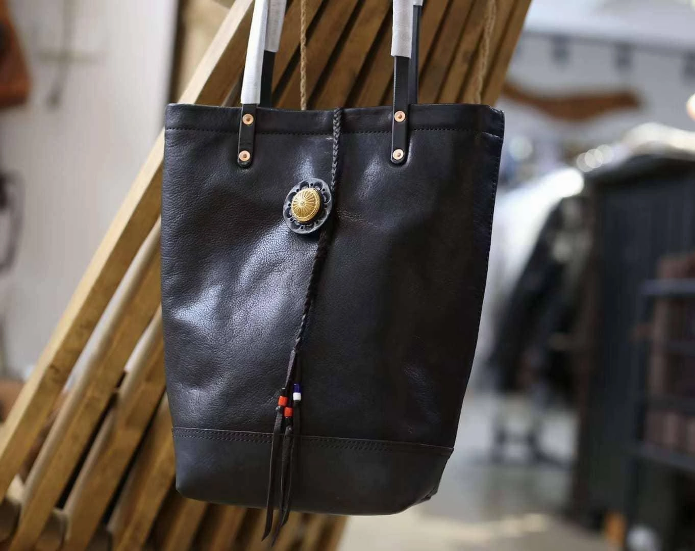Casual Carry Full Grain Leather Bohemian Shoulder Bag Tote Bag Handmade Leather Bucket Bag, Ethnic Bag Women/Men Bag, Brown Black Leather Bag,