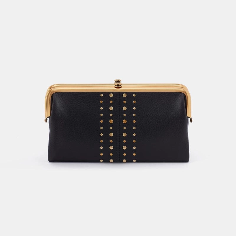 Durable everyday bag Artisan Crafted Lauren Clutch-Wallet in Suede Leather, Black With Studs