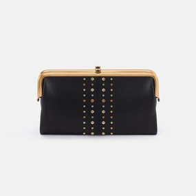 Durable everyday bag Artisan Crafted Lauren Clutch-Wallet in Suede Leather, Black With Studs