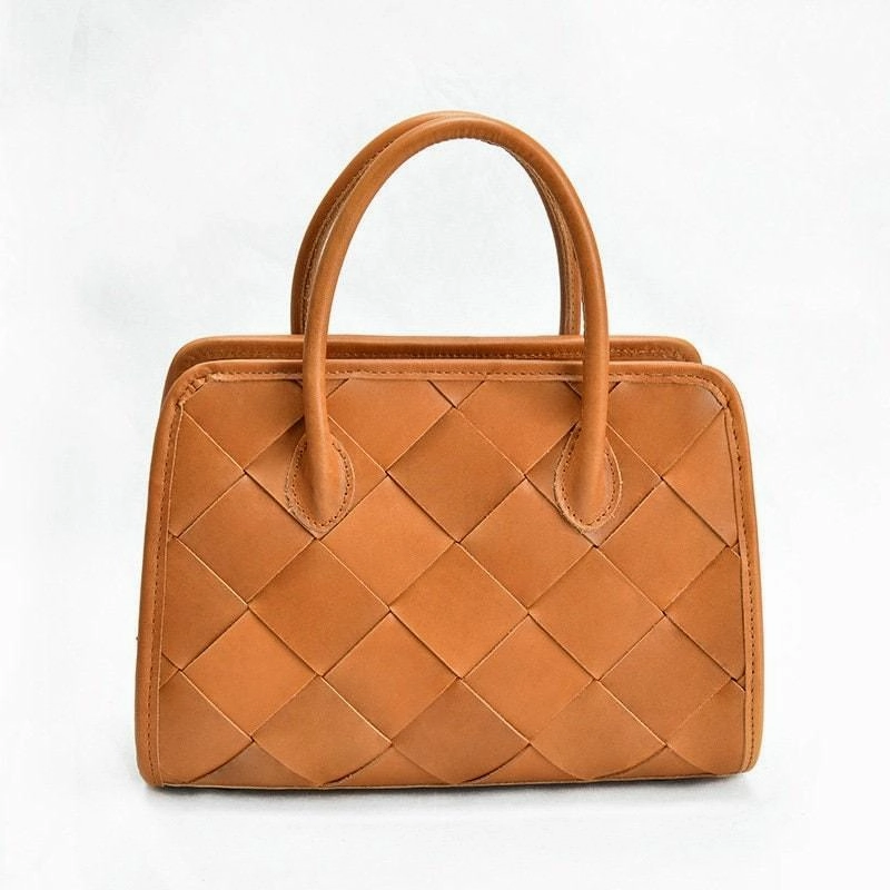 Woven Leather Shoulder Bag, Soft Woven Handbag, Leather Boston Bag, Handmade Shoulder Bag, Modern Leather Crossbody Bag, Forest Green/Brown Flexible Design Outdoor Comfort