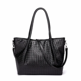 Belle | Black Woven Leather Tote Bag ?C Chic & Spacious Scratch Resistant Modern Heritage