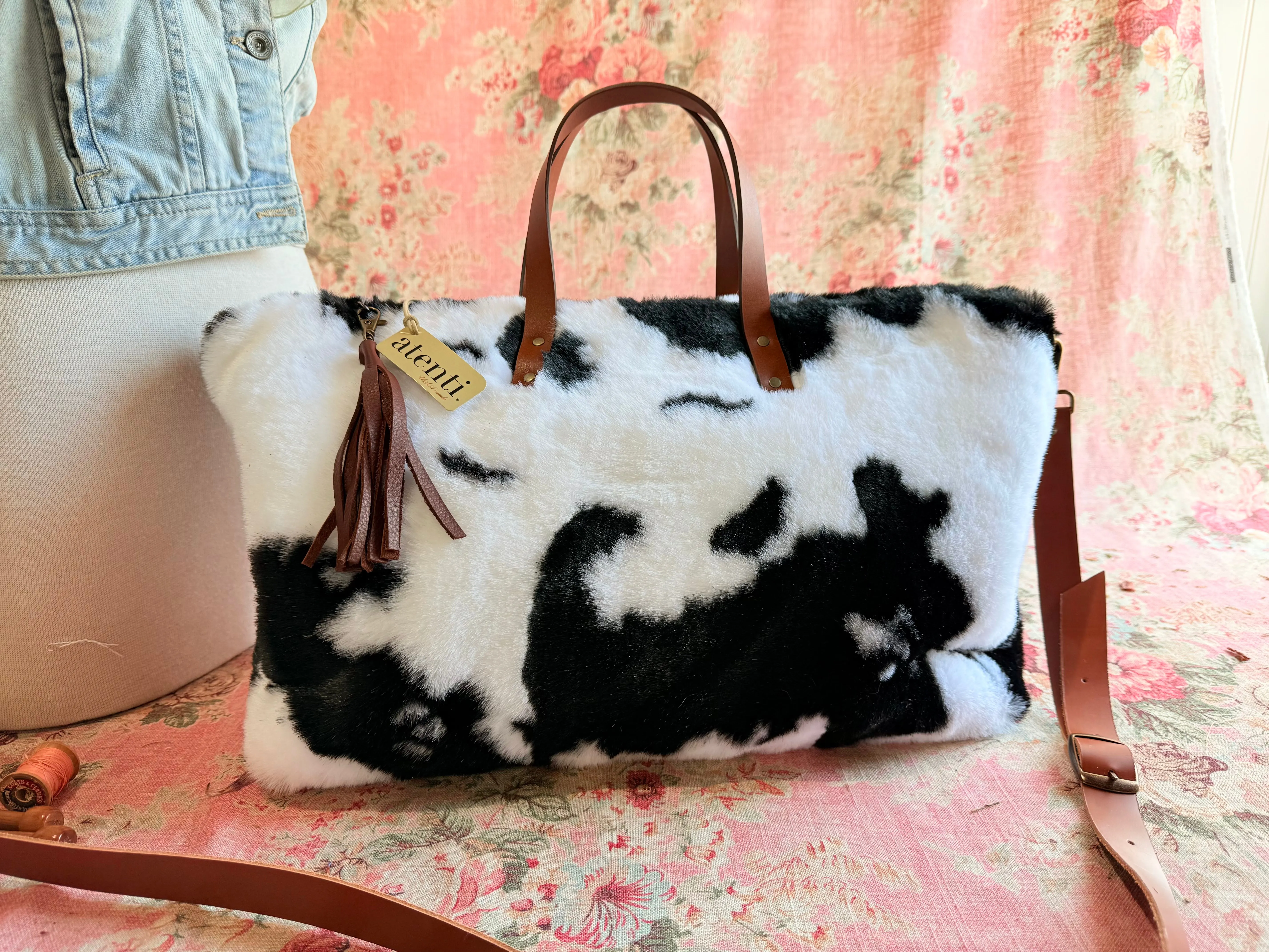 Fuzzy Cow Buddy Bag ?C Handmade Faux Fur Travel Bag, USA-Made Outdoor Use