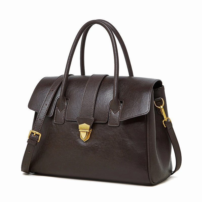 Functional Form Effortless Organizer Genevieve | Black Classic Leather Satchel ?C Elegant & Timeless
