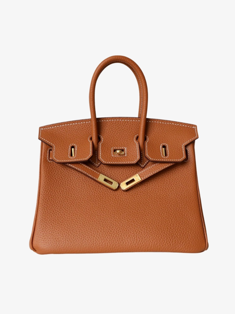 Fashion Season Genuine Leather Structured Handbag ?C Classic Top Handle Tote with Gold Hardware