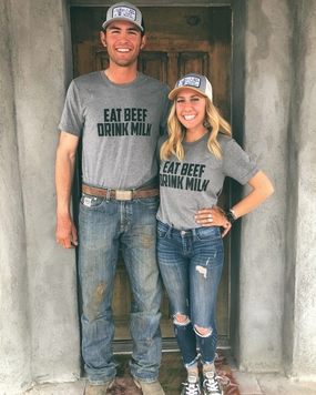 Gift Choice Original Blend 'Eat Beef Drink Milk' Unisex Fit Tee - XS & 2XL Travel Storage