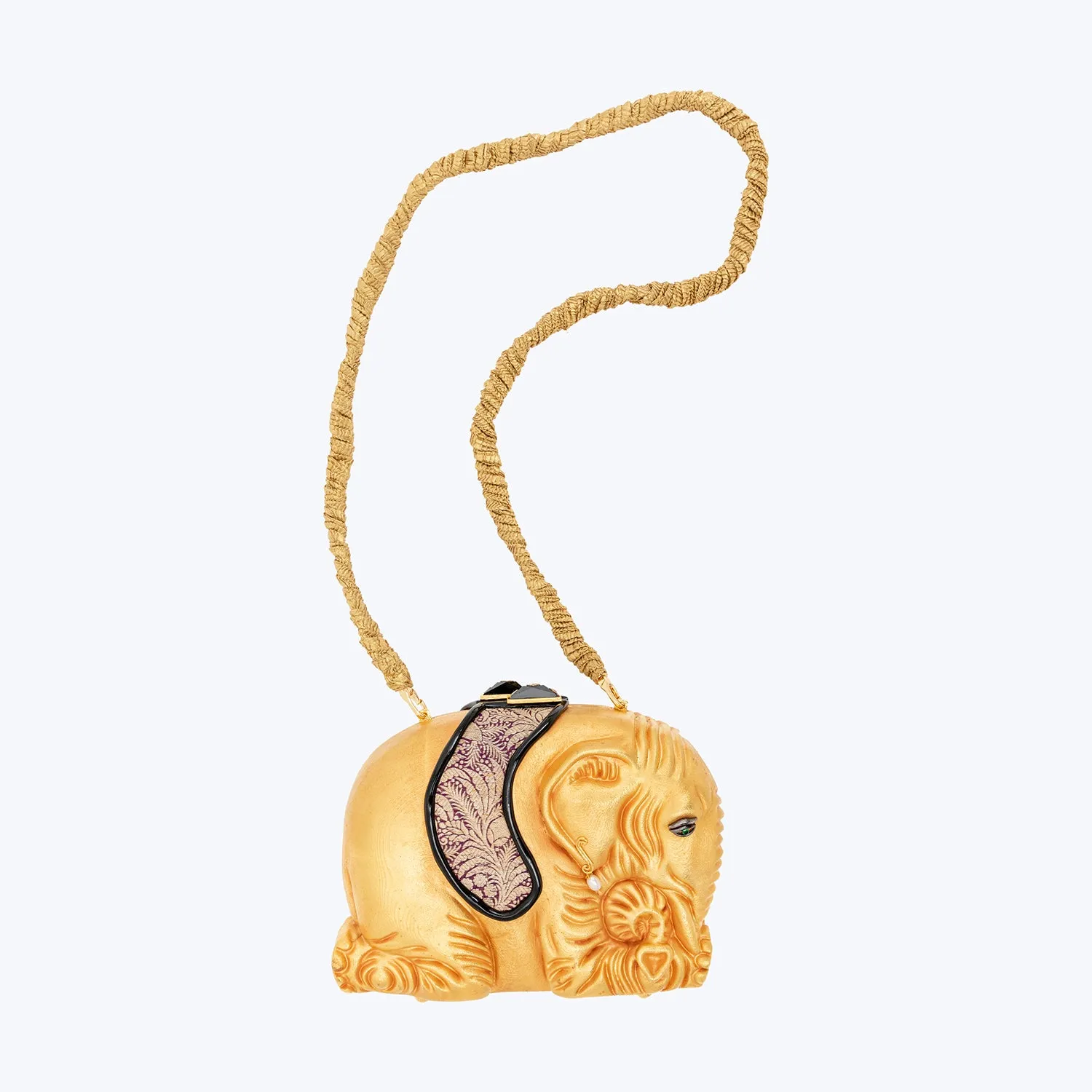 Golden Elephant Handbag with Tsavorite , Onyx and Pearl Organic Cotton