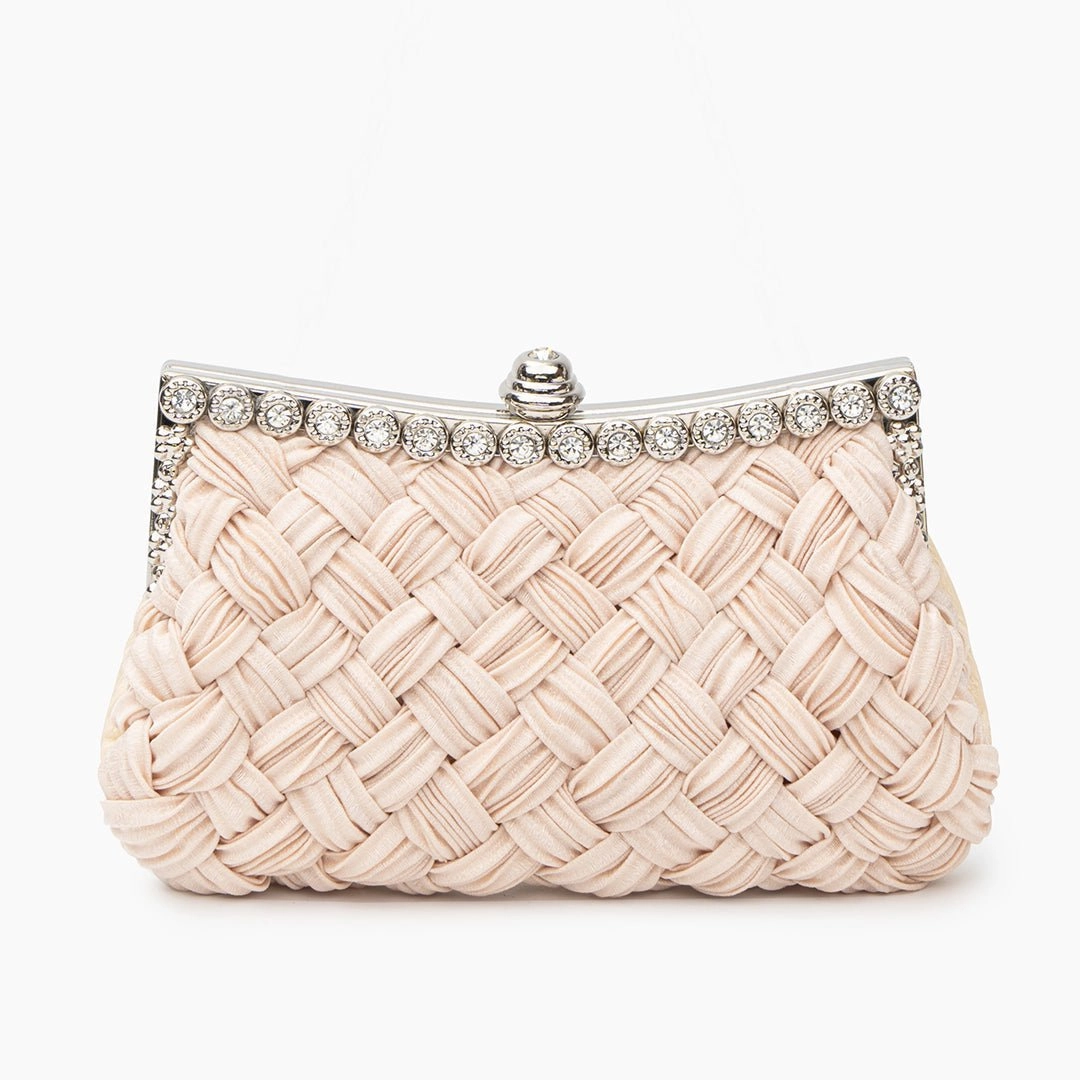 Ismirae | Woven Satin & Crystal Evening Clutch ?C Bold Elegance Metallic Shine party look