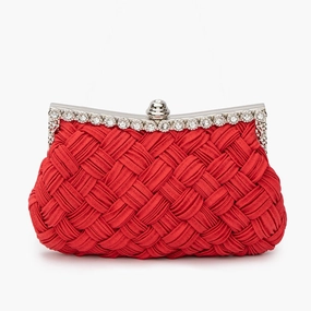Seasonal Trend Ismirae | Woven Satin & Crystal Evening Clutch ?C Bold Elegance