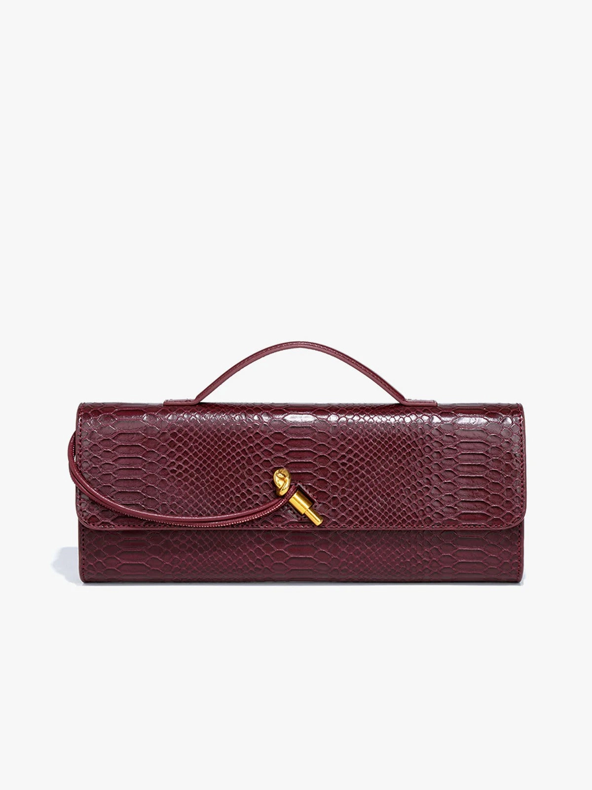 Mira | Snake-Embossed Vegan Leather Clutch ?C Top Handle & Gold Twist Lock Daily Style