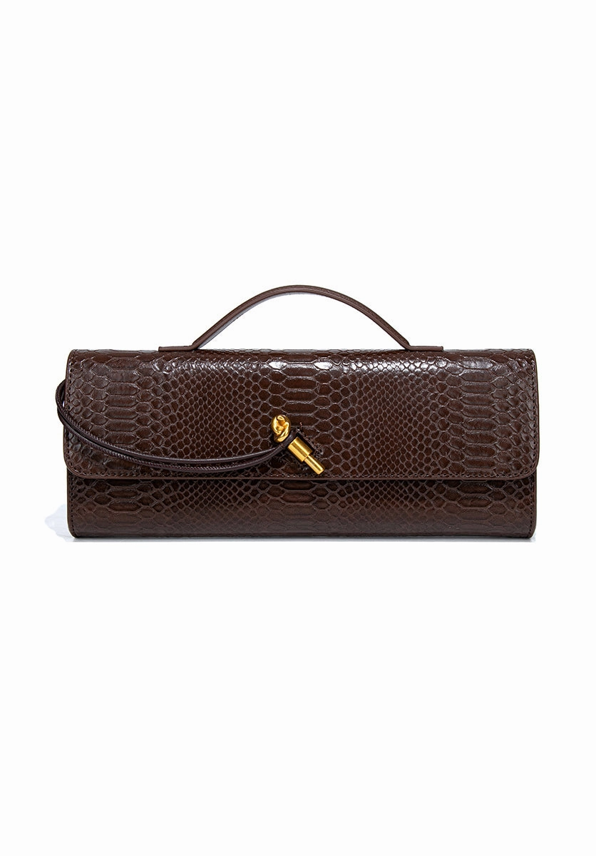 Mira | Snake-Embossed Vegan Leather Clutch ?C Top Handle & Gold Twist Lock Smart Comfort Sporty Vibe