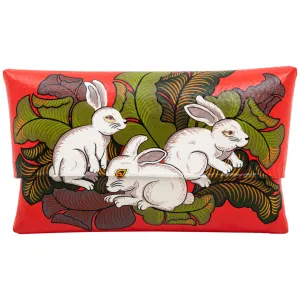 Functional Comfort Lightweight crossbody purse Hand Painted Rabbit Clutch with with Pink Tourmaline