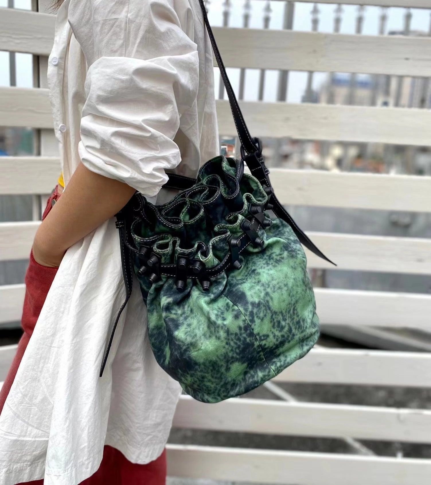 Handcrafted Bohemian Vintage Italian Leather Drawstring Bucket Shoulder Bag | A Perfect Gift for Her Refined Simplicity Daily Journey